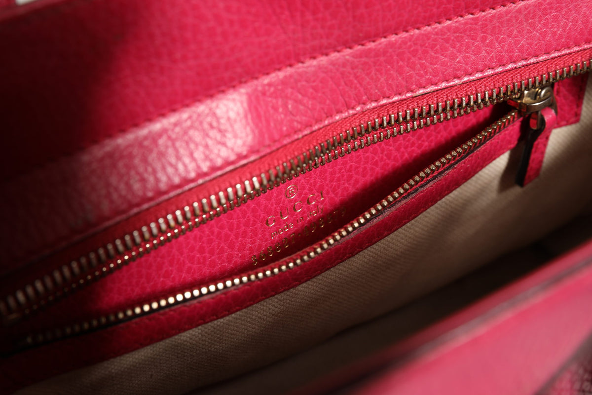 Gucci Swing Leather 2Way Tote Bag - Fuchsia Pink