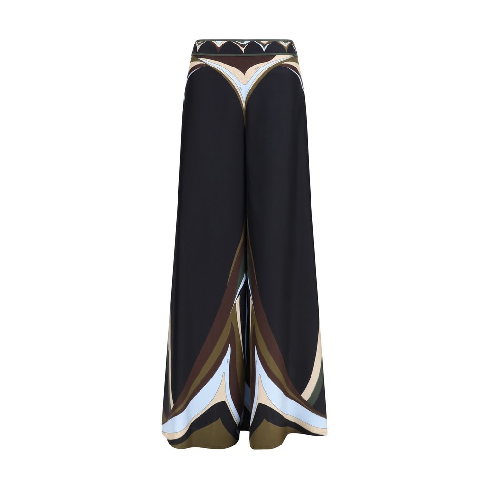 Pantalon évasé noir en soie Emilio Pucci