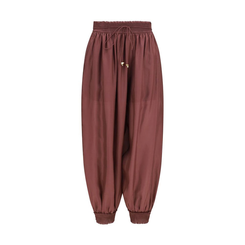 Zimmermann Aster Harem Trousers - Bordeaux Silk Casual Pants