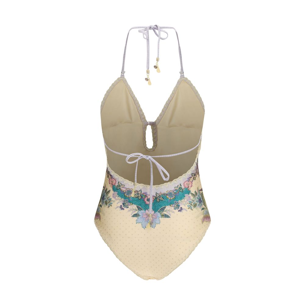 Zimmermann Indra Crochet Detail Beige One-Piece Swimsuit