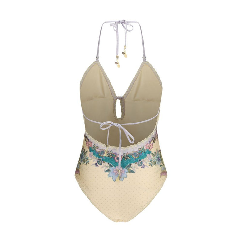 Zimmermann Indra Crochet Detail Beige One-Piece Swimsuit