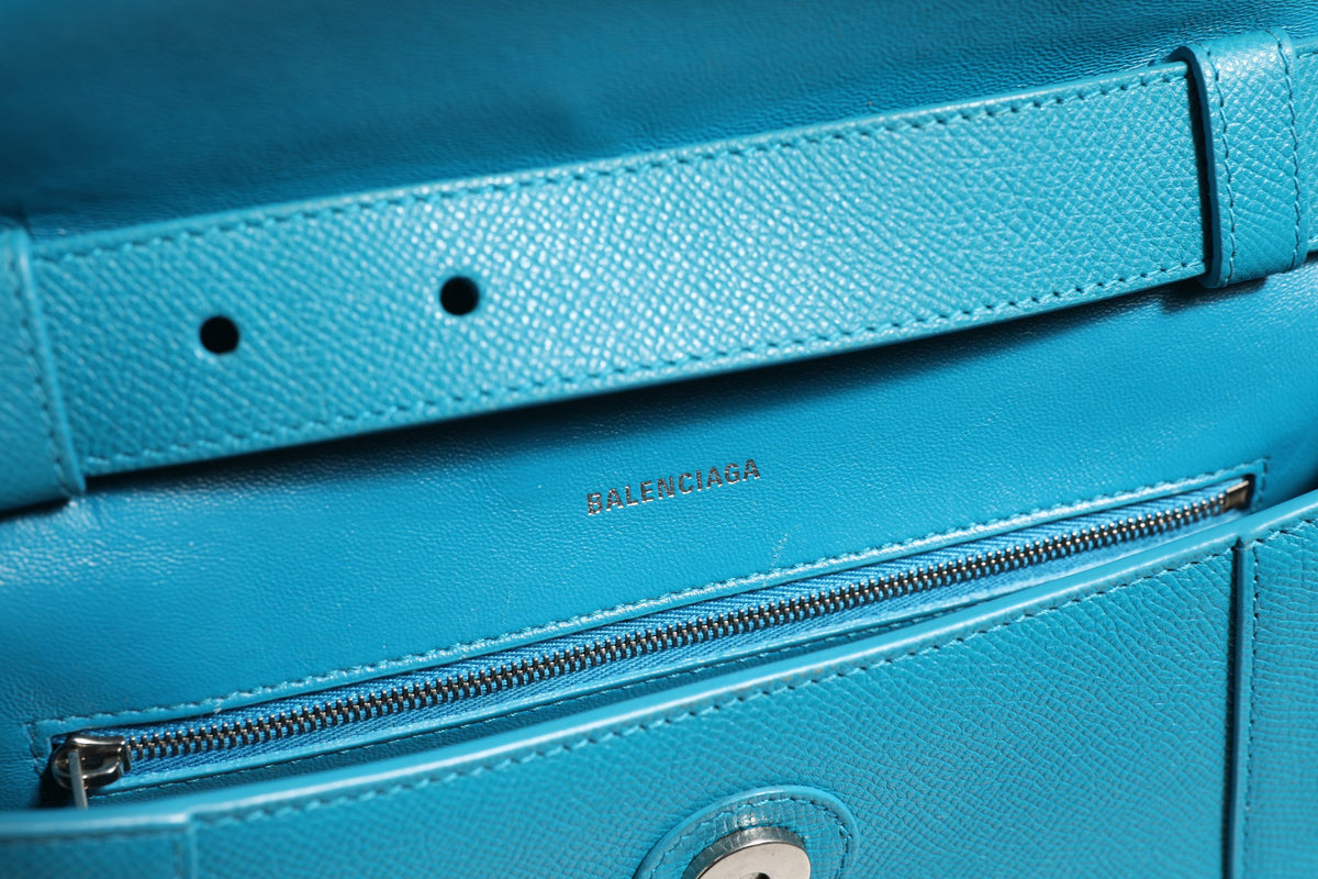 Balenciaga Calfskin S Downtown Blue Shoulder Bag