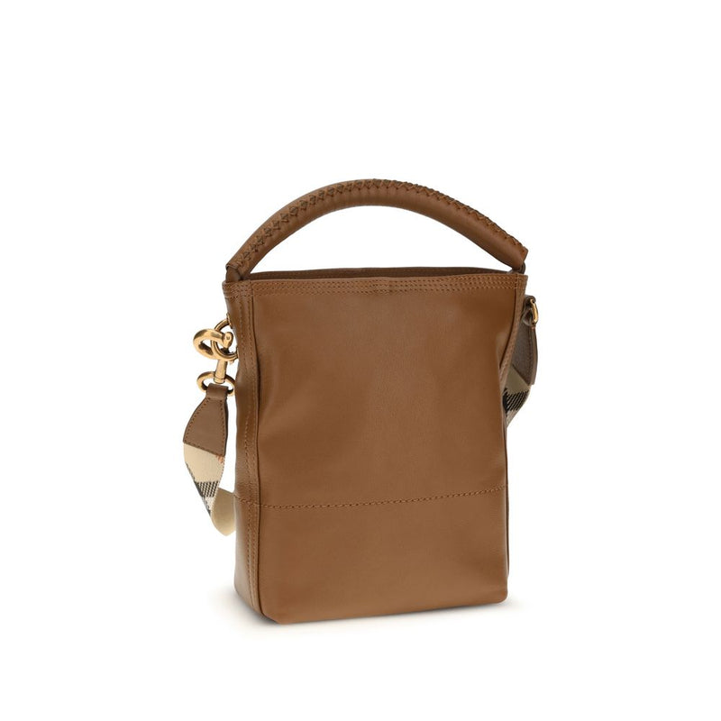 Burberry Brown Calf Leather B Clip Bucket Bag