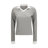 Miu Miu Gray Cotton Long Sleeve T-Shirt with V-Neck