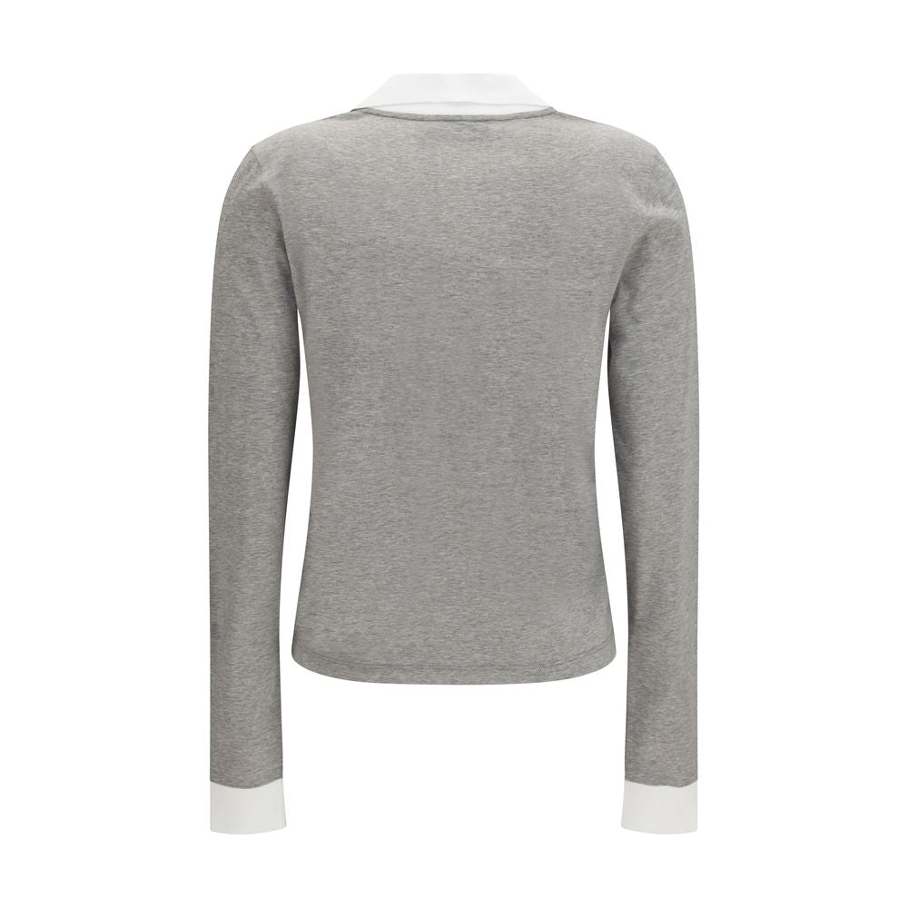 Miu Miu Gray Cotton Long Sleeve T-Shirt with V-Neck