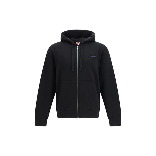 Kenzo Black Cotton Zip Hoodie - Signature Embroidery