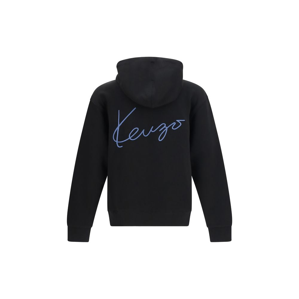 Kenzo Black Cotton Zip Hoodie - Signature Embroidery