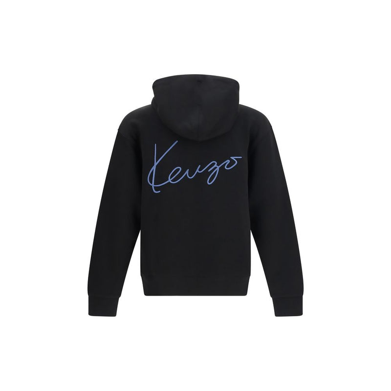 Kenzo Black Cotton Zip Hoodie - Signature Embroidery