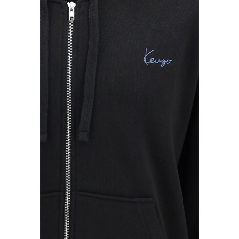 Kenzo Black Cotton Zip Hoodie - Signature Embroidery