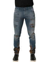 Dolce & Gabbana Blue Distressed Mid Waist Skinny Denim Jeans