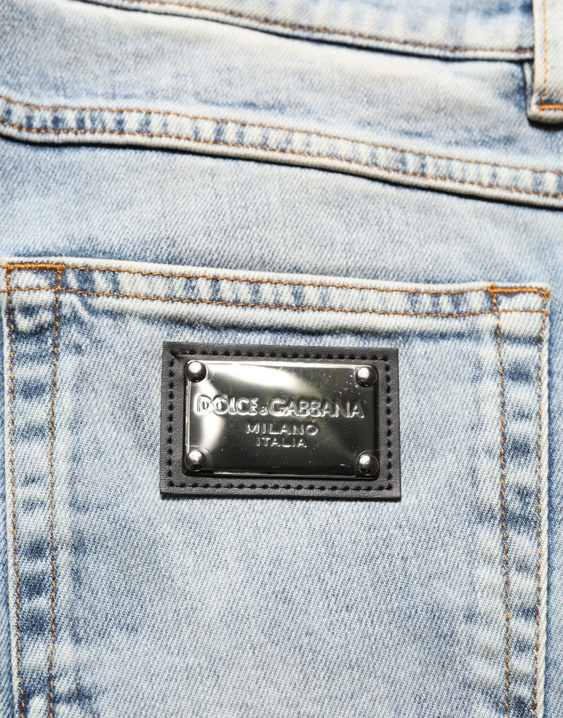 Dolce & Gabbana Blue Washed Mid Waist Straight Men Denim Jeans