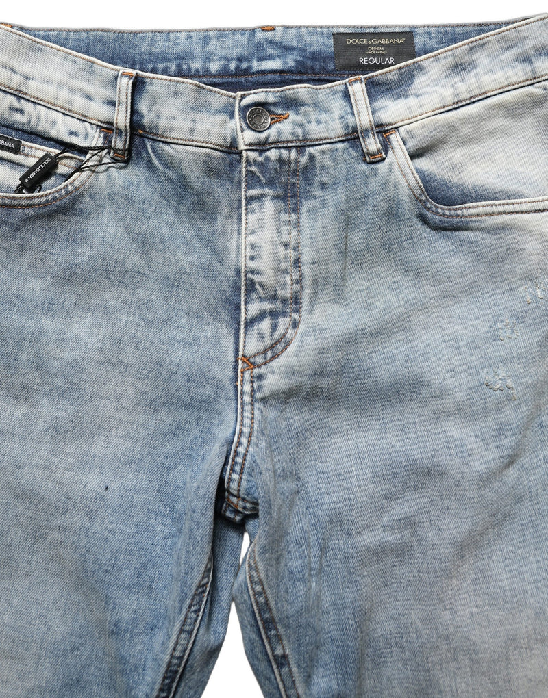 Dolce & Gabbana Blue Washed Mid Waist Straight Men Denim Jeans