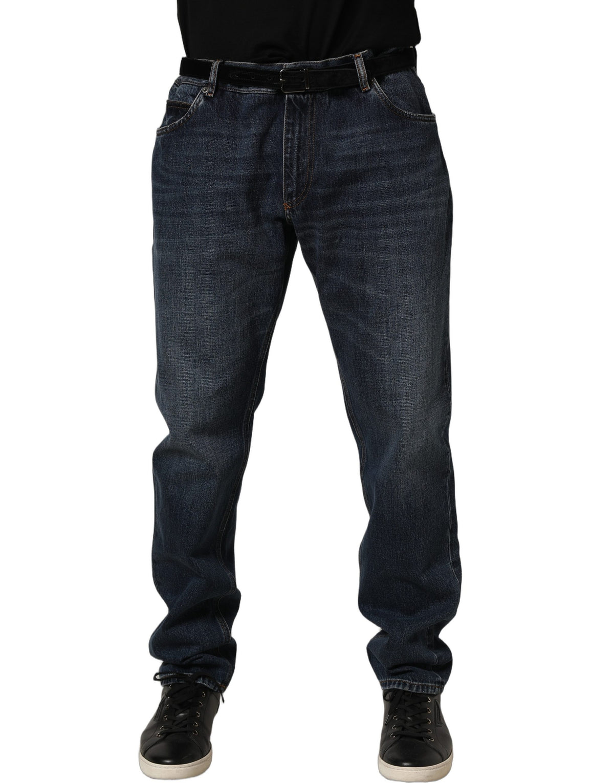 Dolce & Gabbana Dark Blue Washed MidWaist Straight Denim Jeans