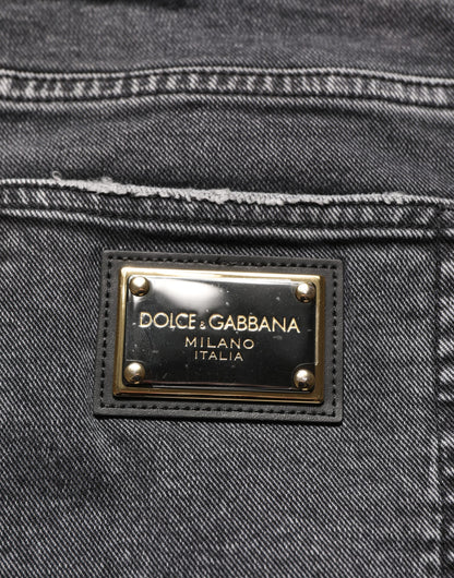 Dolce & Gabbana Dark Grey Distressed Mid Waist Denim Jeans