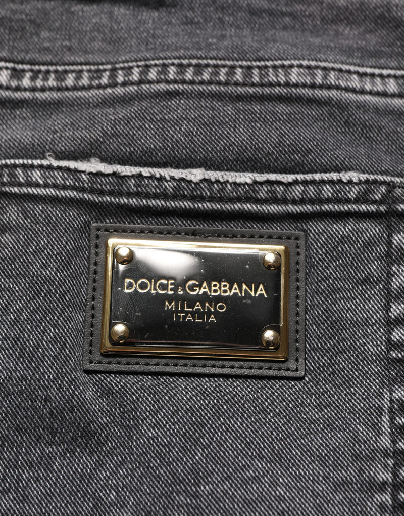 Dolce & Gabbana Dark Grey Distressed Mid Waist Denim Jeans