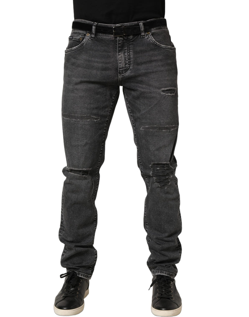 Dolce & Gabbana Dark Grey Distressed Mid Waist Denim Jeans