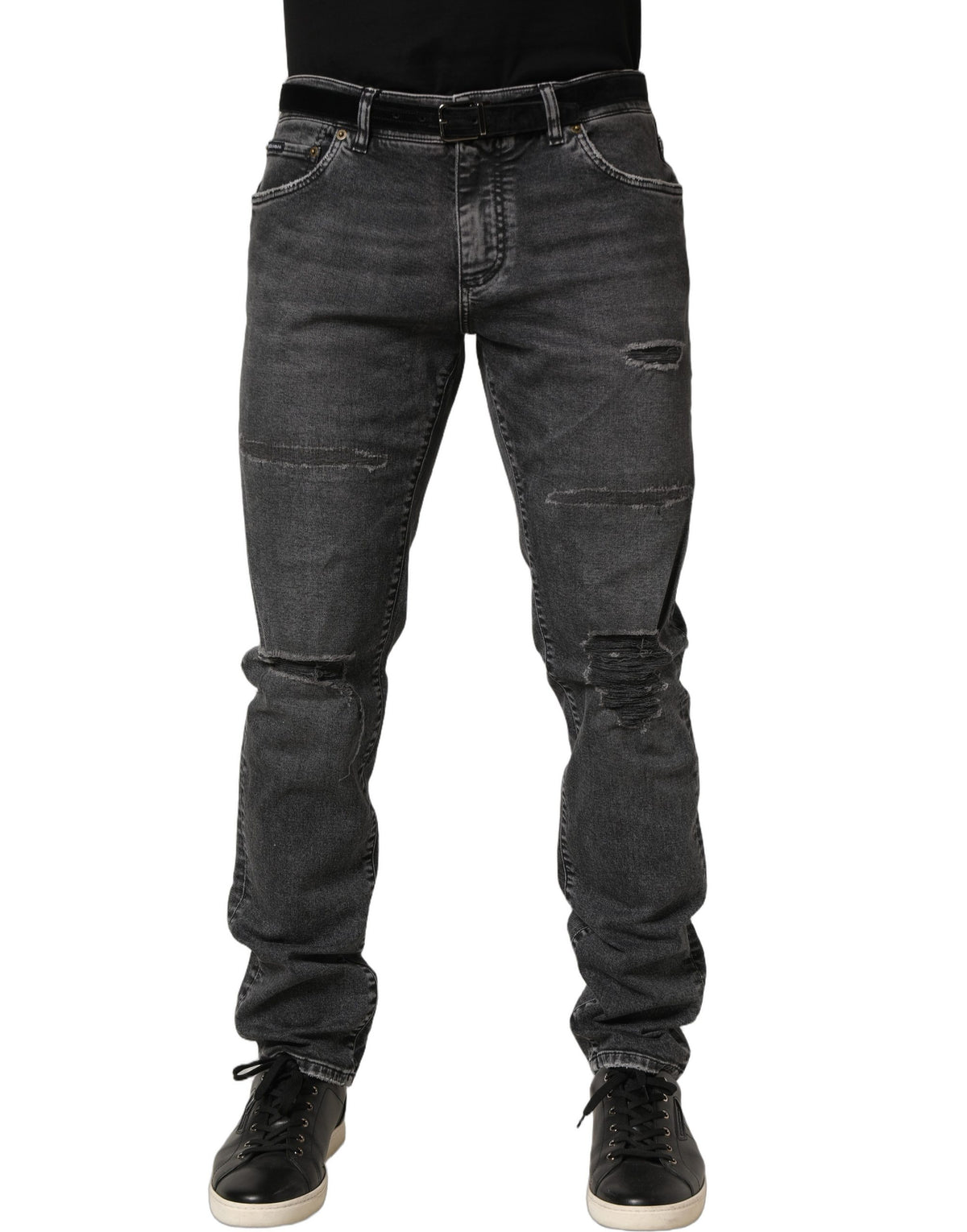 Dolce & Gabbana Dark Grey Distressed Mid Waist Denim Jeans