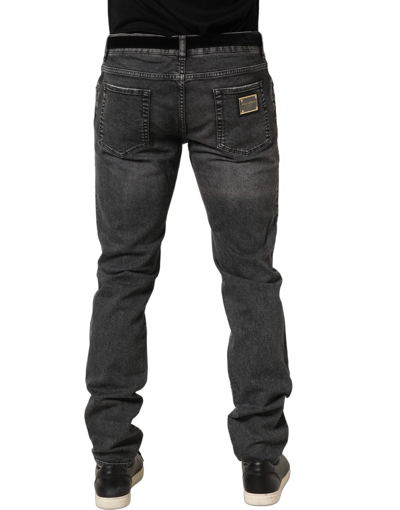 Dolce & Gabbana Dark Grey Distressed Mid Waist Denim Jeans
