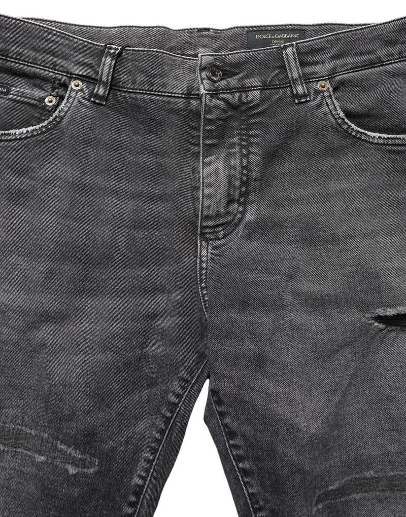 Dolce & Gabbana Dark Grey Distressed Mid Waist Denim Jeans