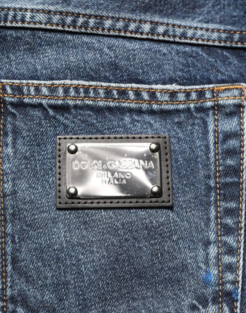 Dolce & Gabbana Dark Blue Washed Mid Waist Straight Men Denim Jeans