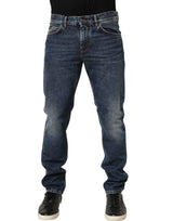 Dolce & Gabbana Dark Blue Washed Mid Waist Straight Men Denim Jeans