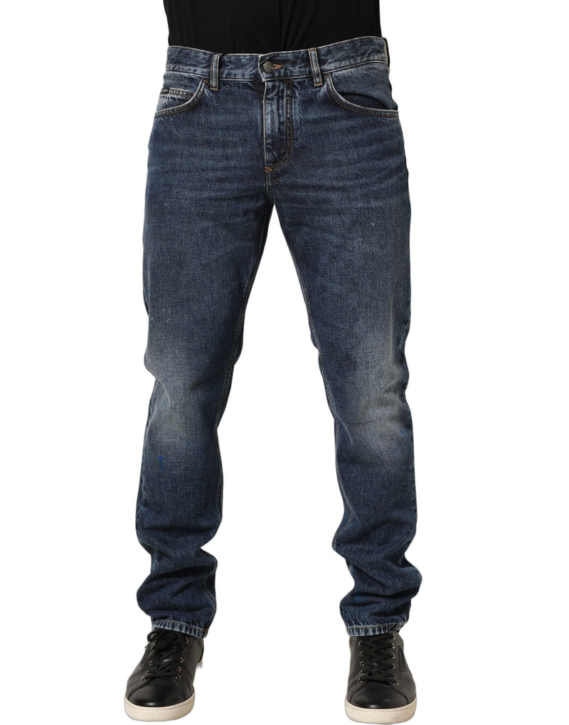 Dolce & Gabbana Dark Blue Washed Mid Waist Straight Men Denim Jeans