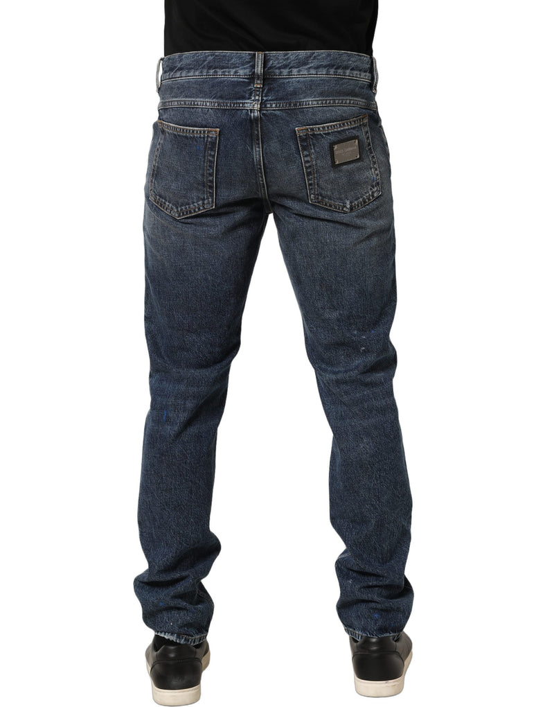 Dolce & Gabbana Dark Blue Washed Mid Waist Straight Men Denim Jeans