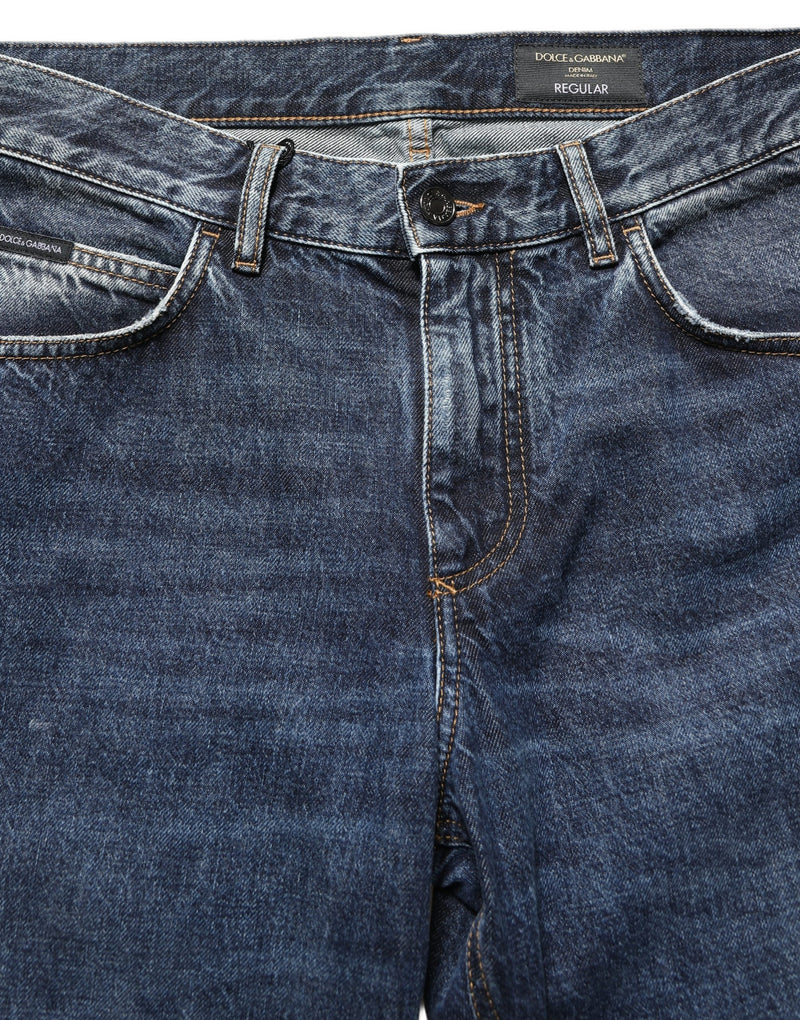 Dolce & Gabbana Dark Blue Washed Mid Waist Straight Men Denim Jeans