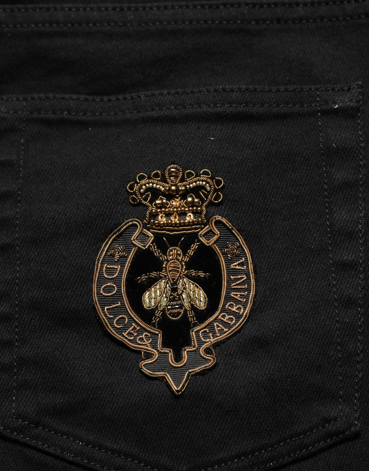 Dolce & Gabbana Black Heraldic Embroidered Skinny Denim Jeans