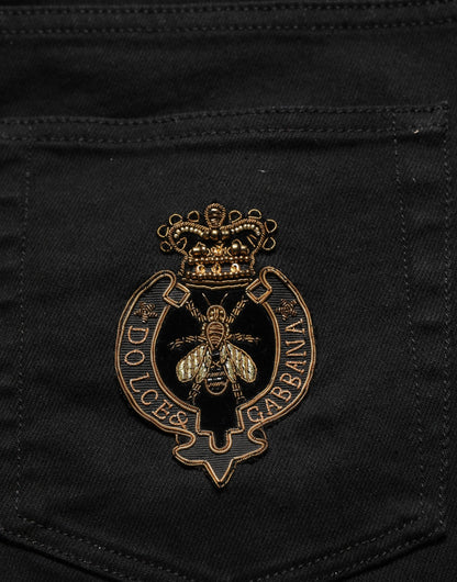 Dolce & Gabbana Black Heraldic Embroidered Skinny Denim Jeans