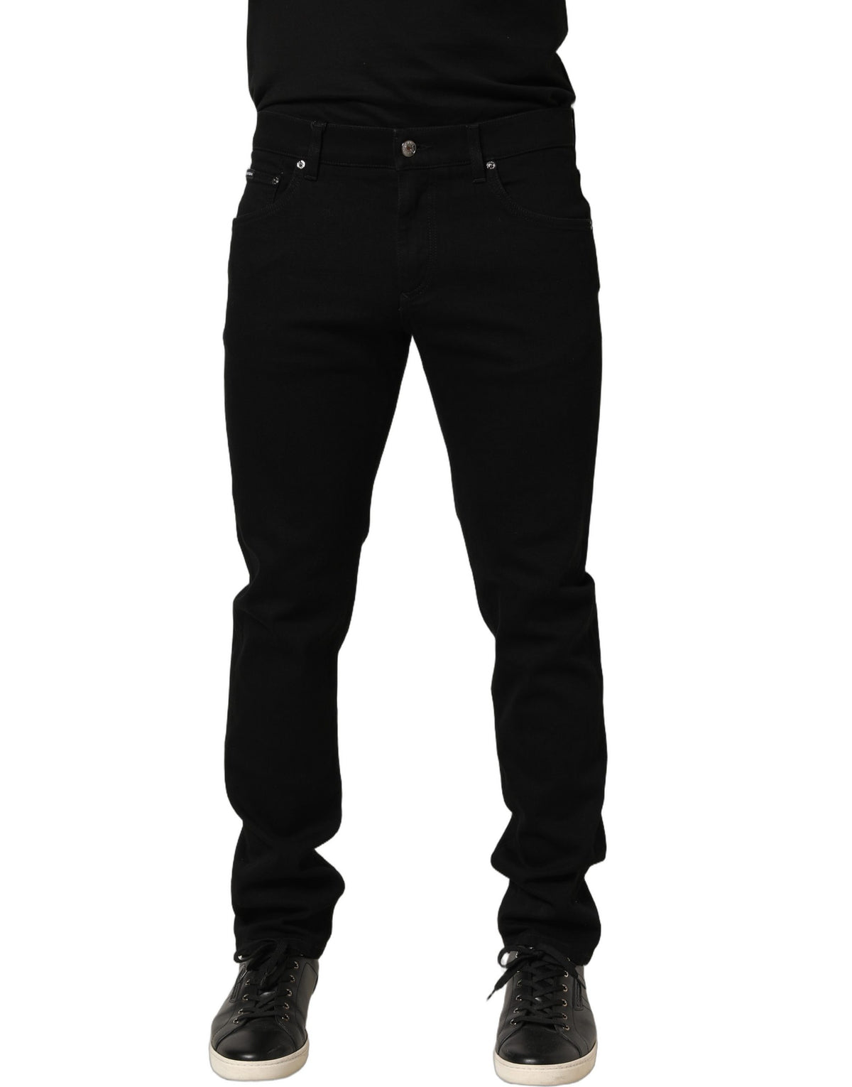 Dolce & Gabbana Black Heraldic Embroidered Skinny Denim Jeans