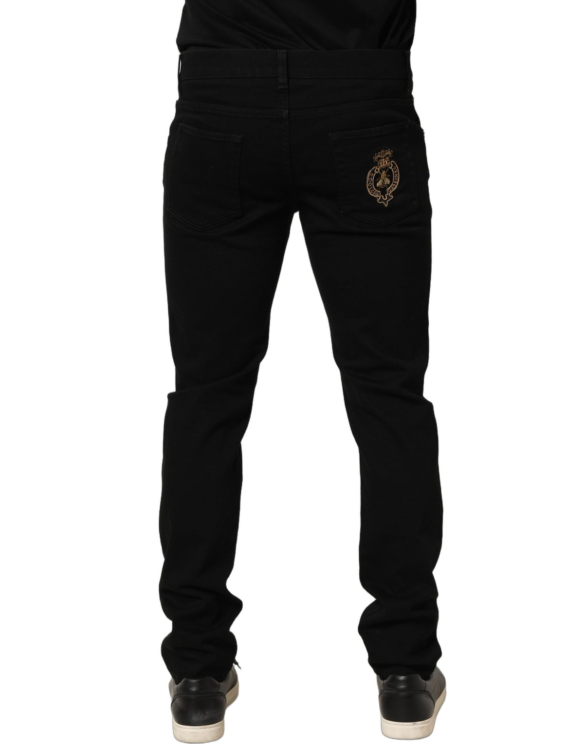 Dolce & Gabbana Black Heraldic Embroidered Skinny Denim Jeans