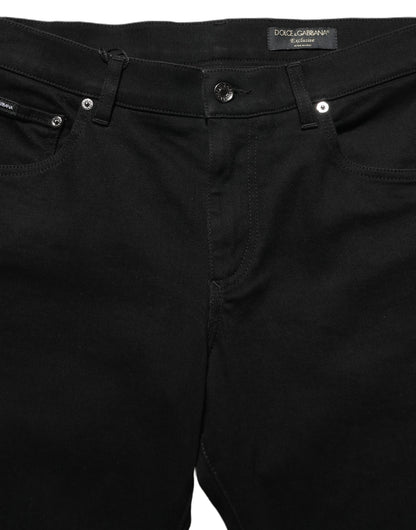 Dolce & Gabbana Black Heraldic Embroidered Skinny Denim Jeans