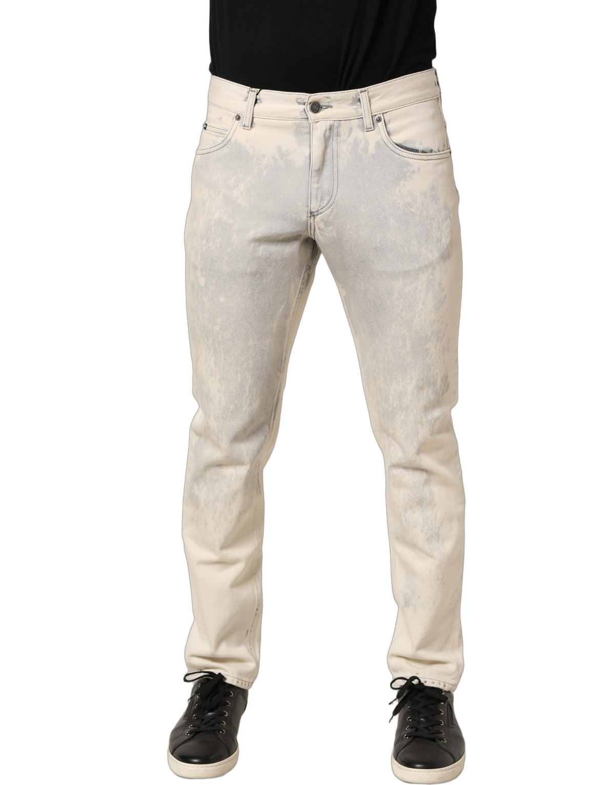 Dolce & Gabbana Beige Tie Dye Cotton Straight Leg Jeans for Men