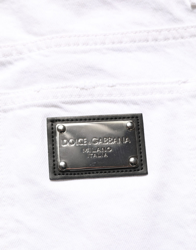 Dolce & Gabbana White Cotton Ripped Slim Fit Men Denim Jeans
