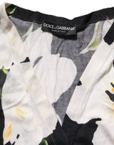 Dolce & Gabbana Black Floral Cashmere Silk Cardigan Sweater