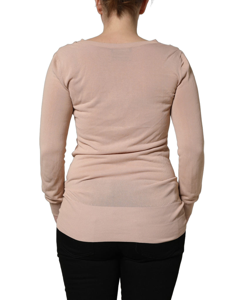 Dolce & Gabbana Beige Ribbed V-neck Front Tie Cardigan Sweater