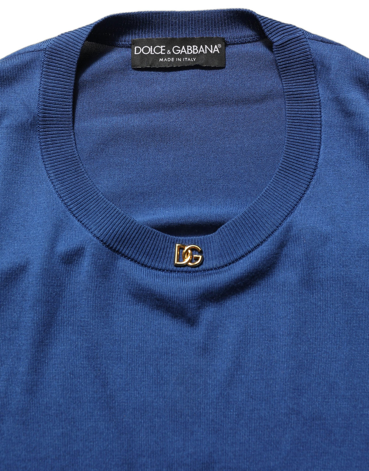Dolce & Gabbana Blue Silk DG Logo Crew Neck Pullover Sweater