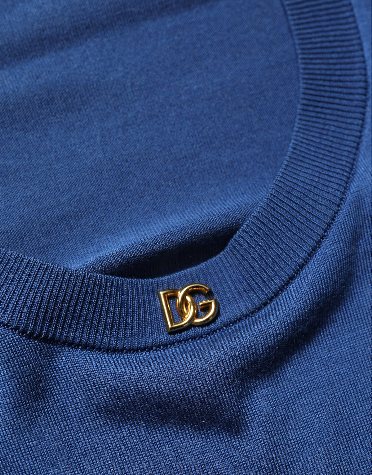Dolce & Gabbana Blue Silk DG Logo Crew Neck Pullover Sweater