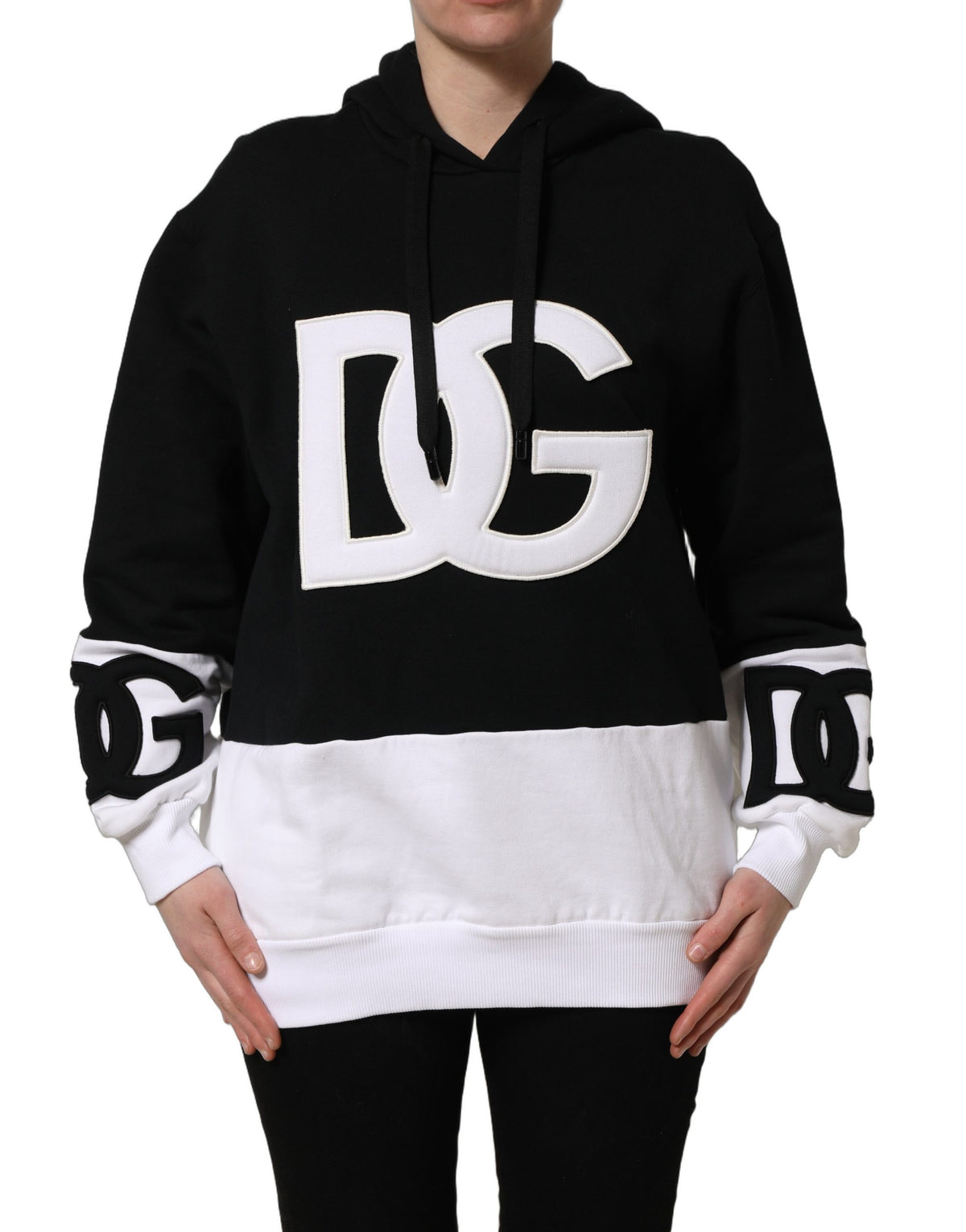 Dolce & Gabbana Black & White Appliqué Hooded Sweatshirt
