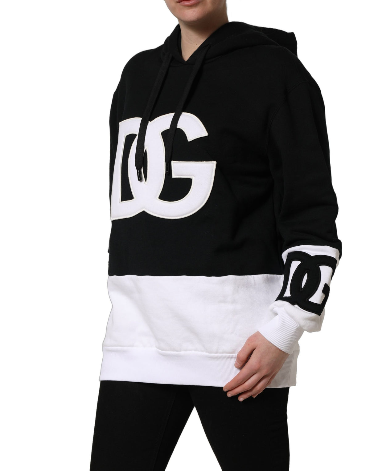 Dolce & Gabbana Black & White Appliqué Hooded Sweatshirt