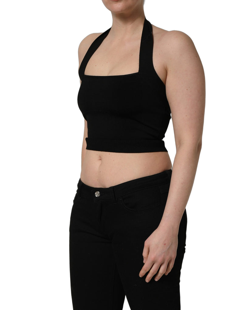 Dolce & Gabbana Black Square Neck Halter Cropped Tank Top