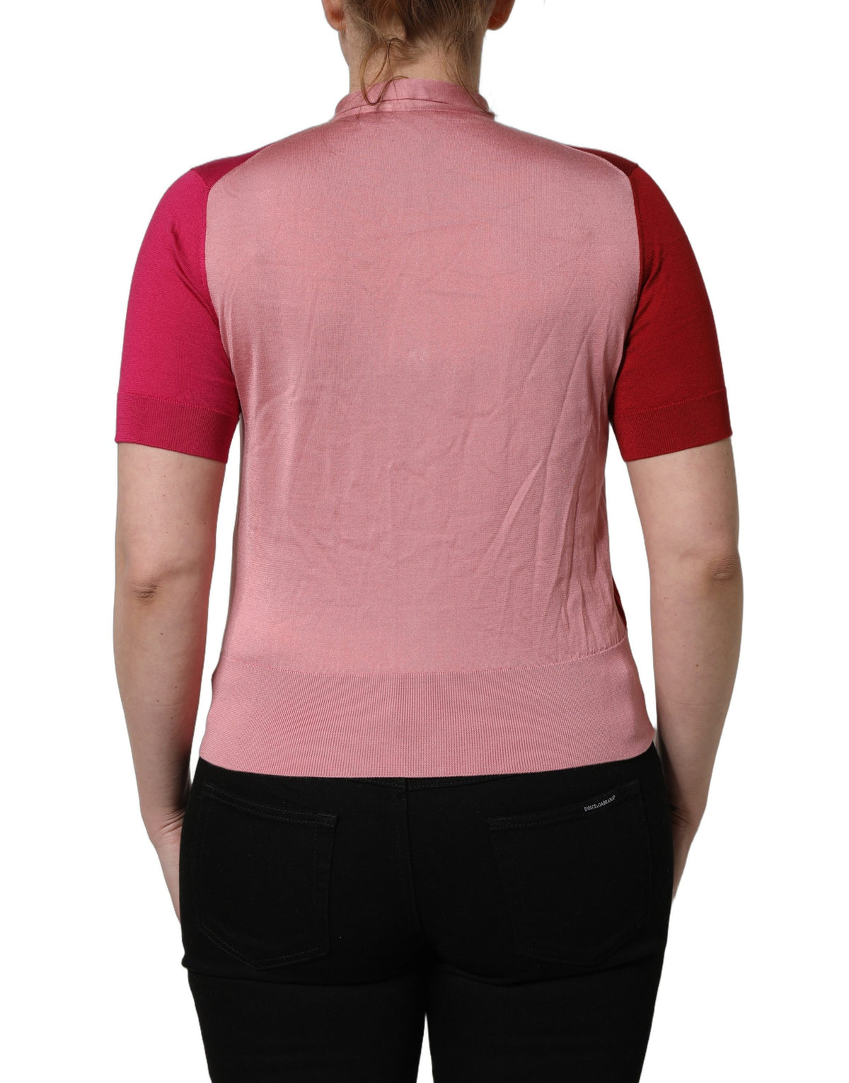 Dolce & Gabbana Pink Short Sleeves Buttoned Ascot Collar Top
