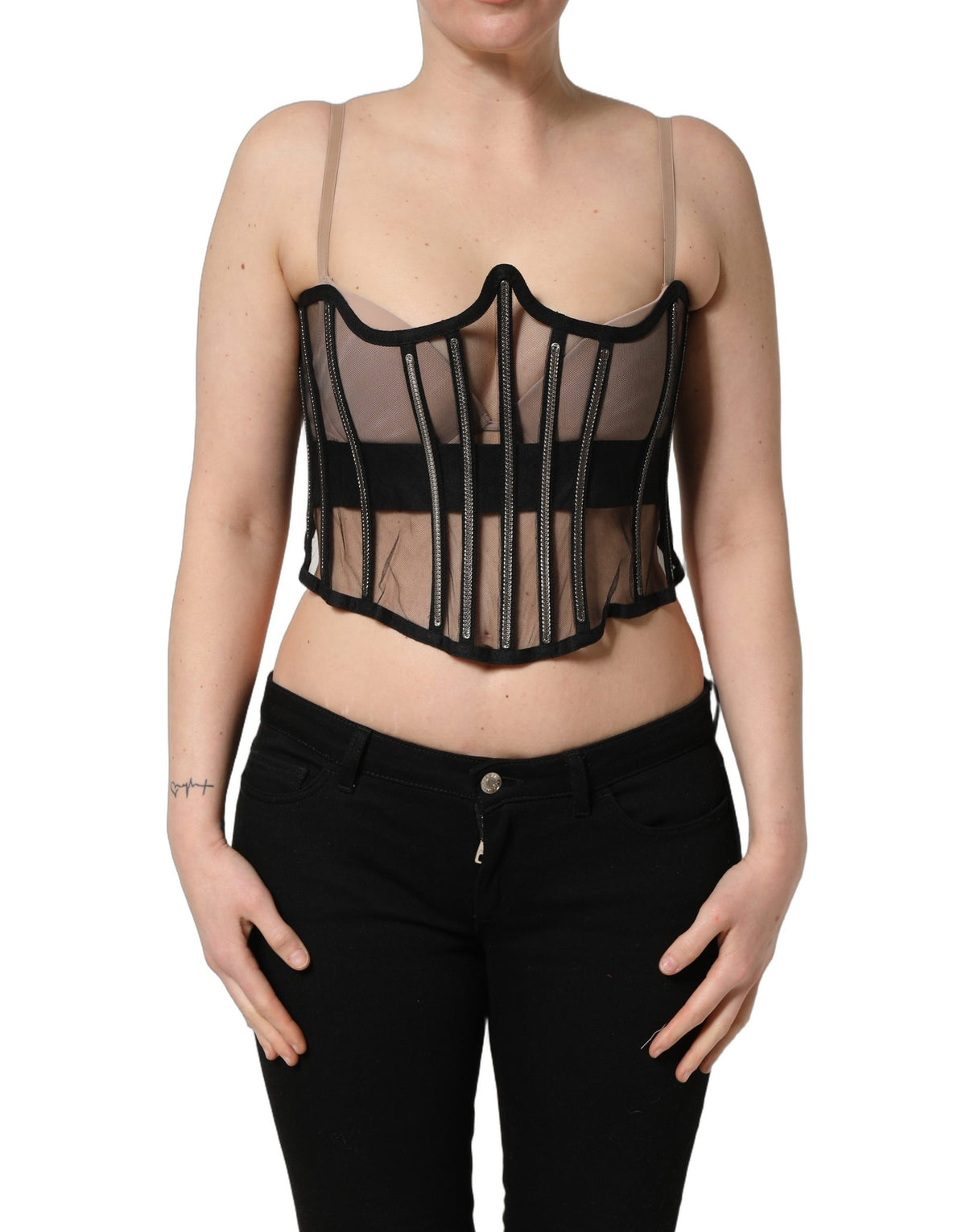 Dolce & Gabbana Black Sheer Tulle Corset Cropped Top