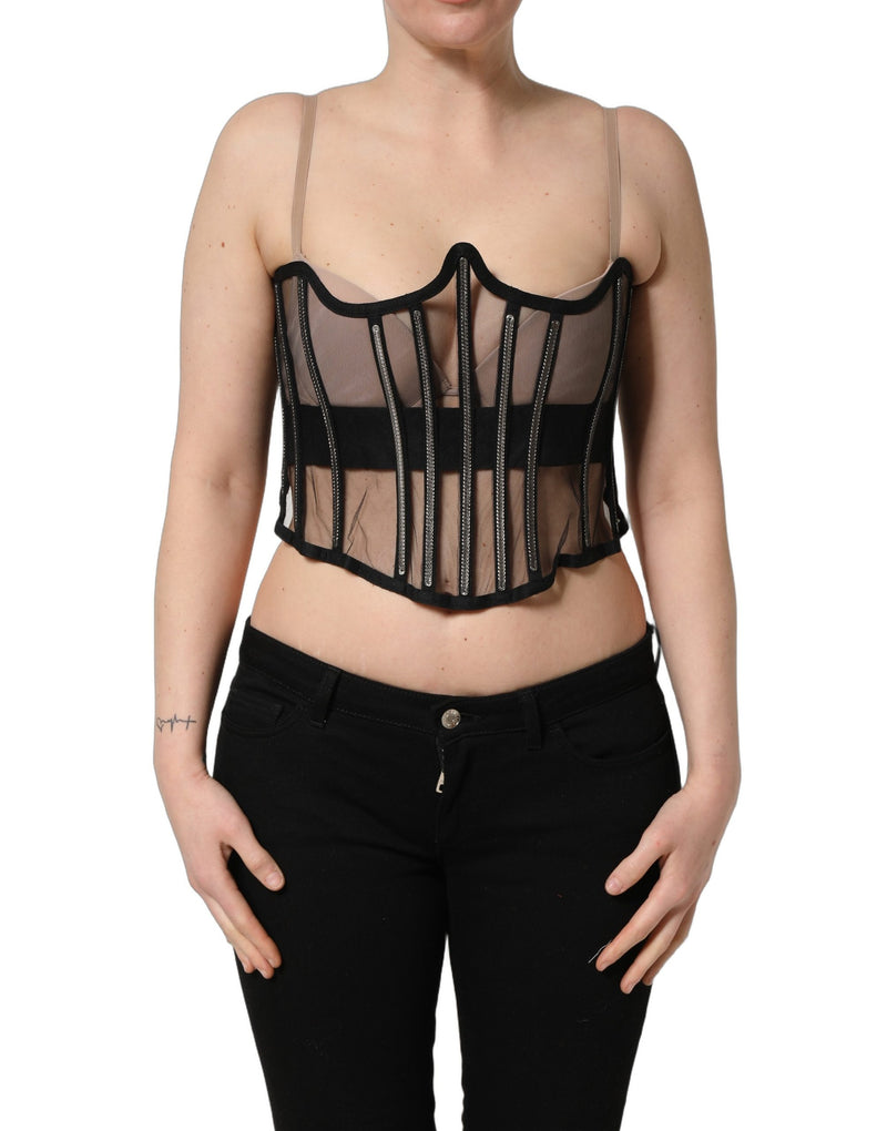 Dolce & Gabbana Black Sheer Tulle Corset Cropped Top