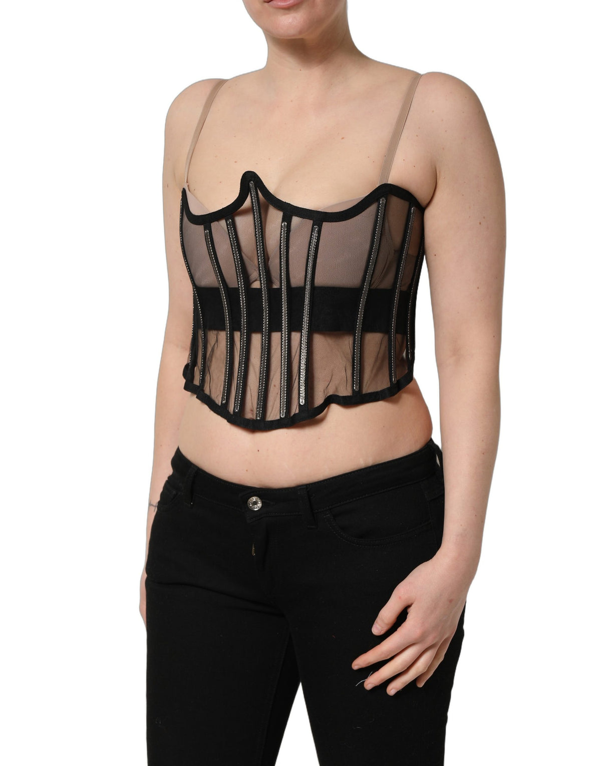 Dolce & Gabbana Black Sheer Tulle Corset Cropped Top