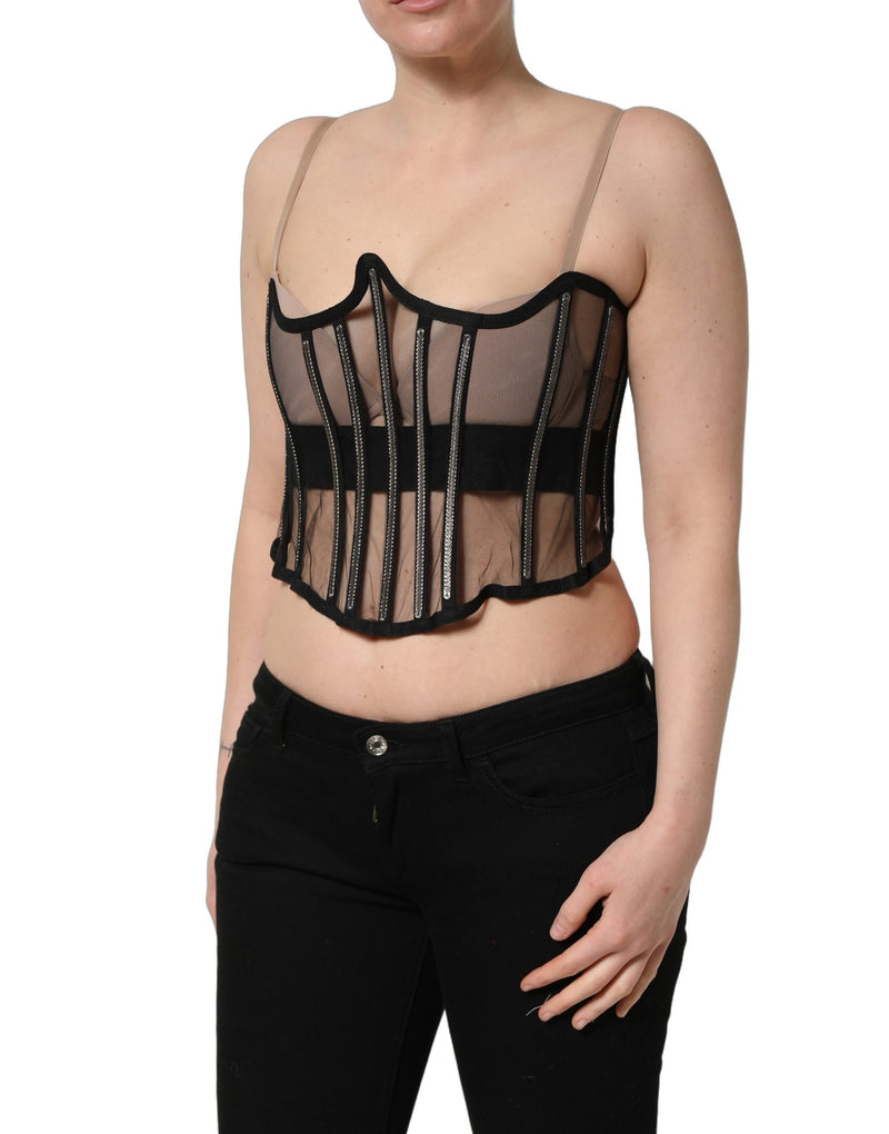 Dolce & Gabbana Black Sheer Tulle Corset Cropped Top
