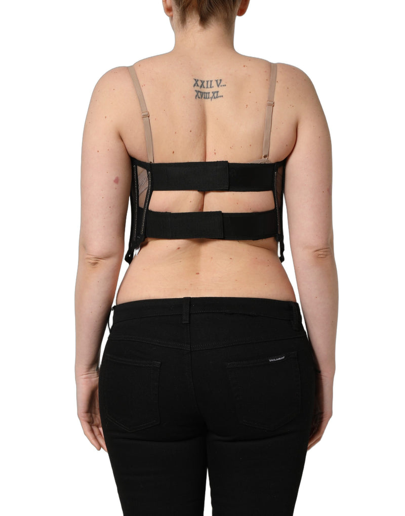 Dolce & Gabbana Black Sheer Tulle Corset Cropped Top