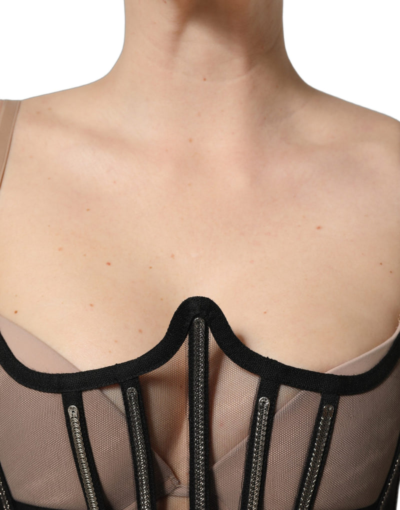 Dolce & Gabbana Black Sheer Tulle Corset Cropped Top