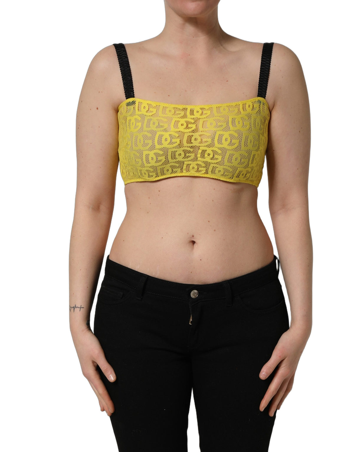 Dolce & Gabbana Yellow Silk Crepe Chiffon Crop Bralette Top